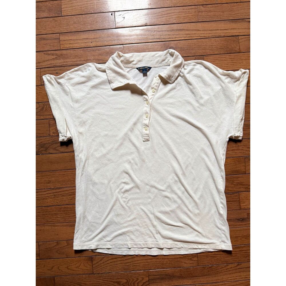 Brooks Brothers Golf Polo L Linen Cotton Jersey Ivory Cream Short Sleeve Top